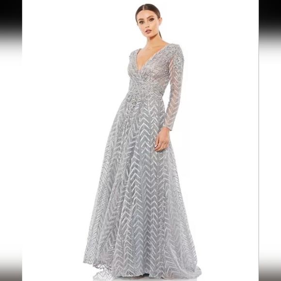 Mac Duggal 20189 Embellished Illusion Long Sleeve Wrap Over A Line size 4 - Picture 4 of 14
